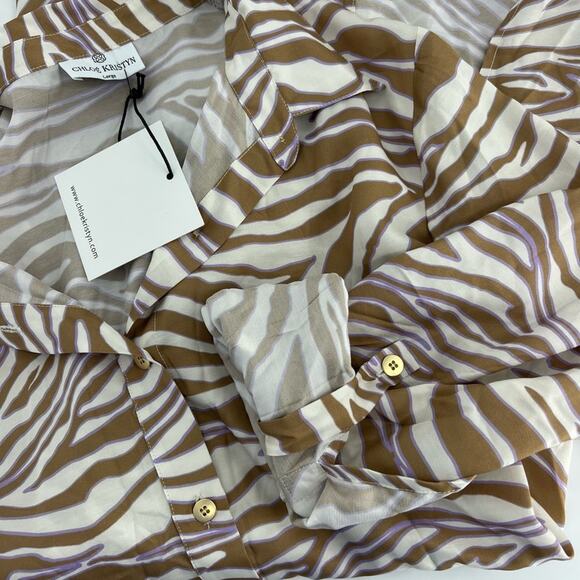 Chloé Kristyn Zebra Erin Button Down Tunic Tan Cream Lavender - Picture 4 of 5